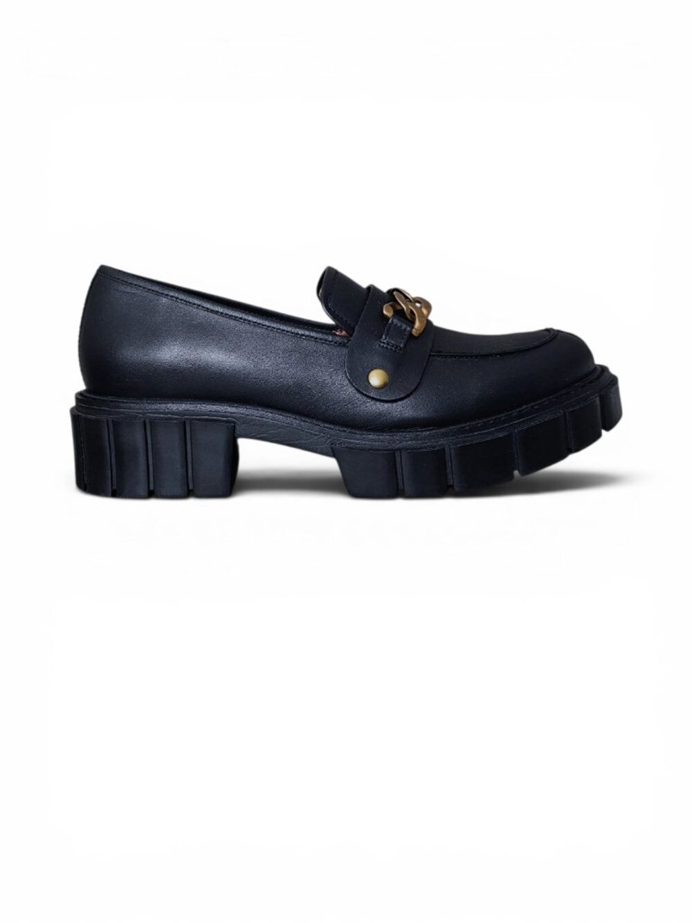 Vionic Elodie Leather Lug Sole Chain Loafer Slip On Platform Shoes New Black 10